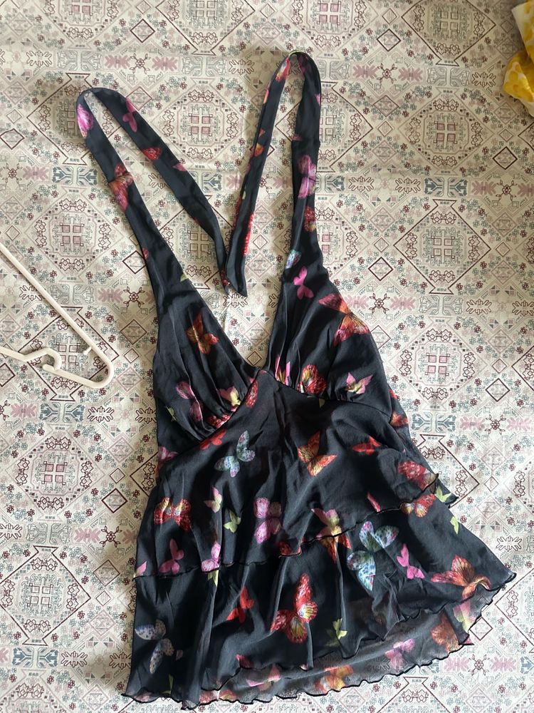 Butterfly Print Halter backless Top