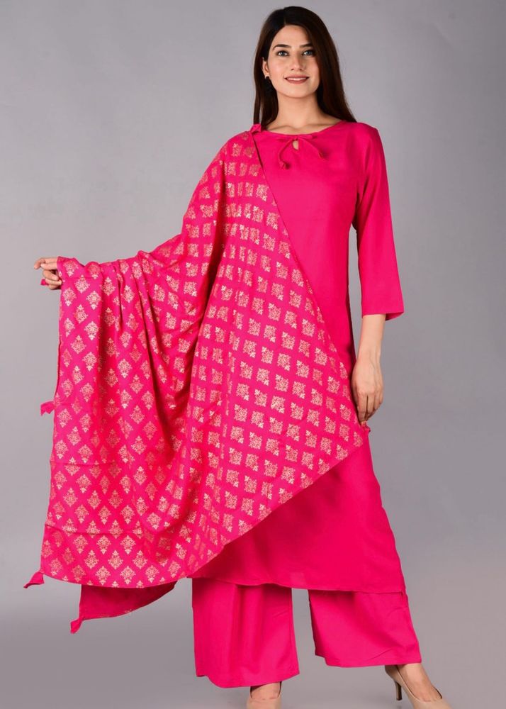 Pink Kurta Palazzo Dupatta Set