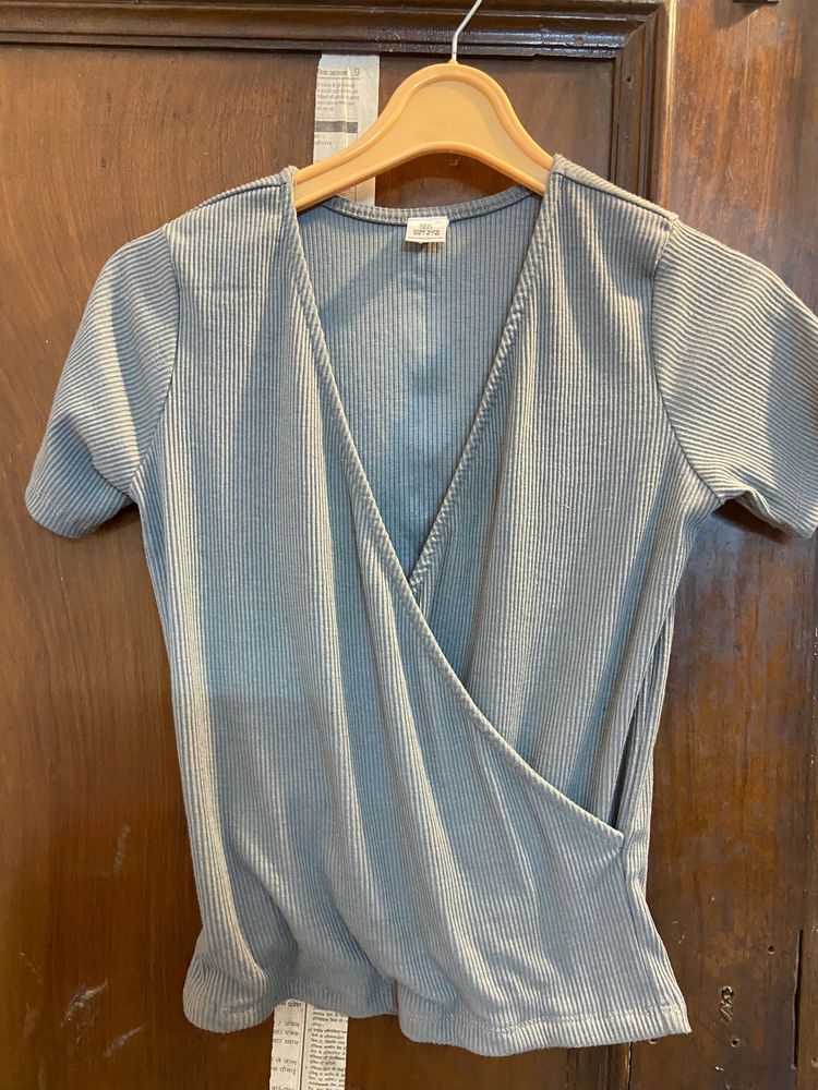 Cotton Ribbed Deep Neck Top