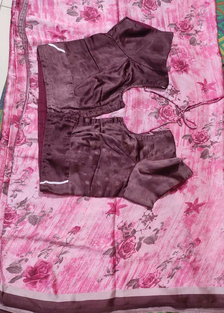 Flowers Print Satin Saree