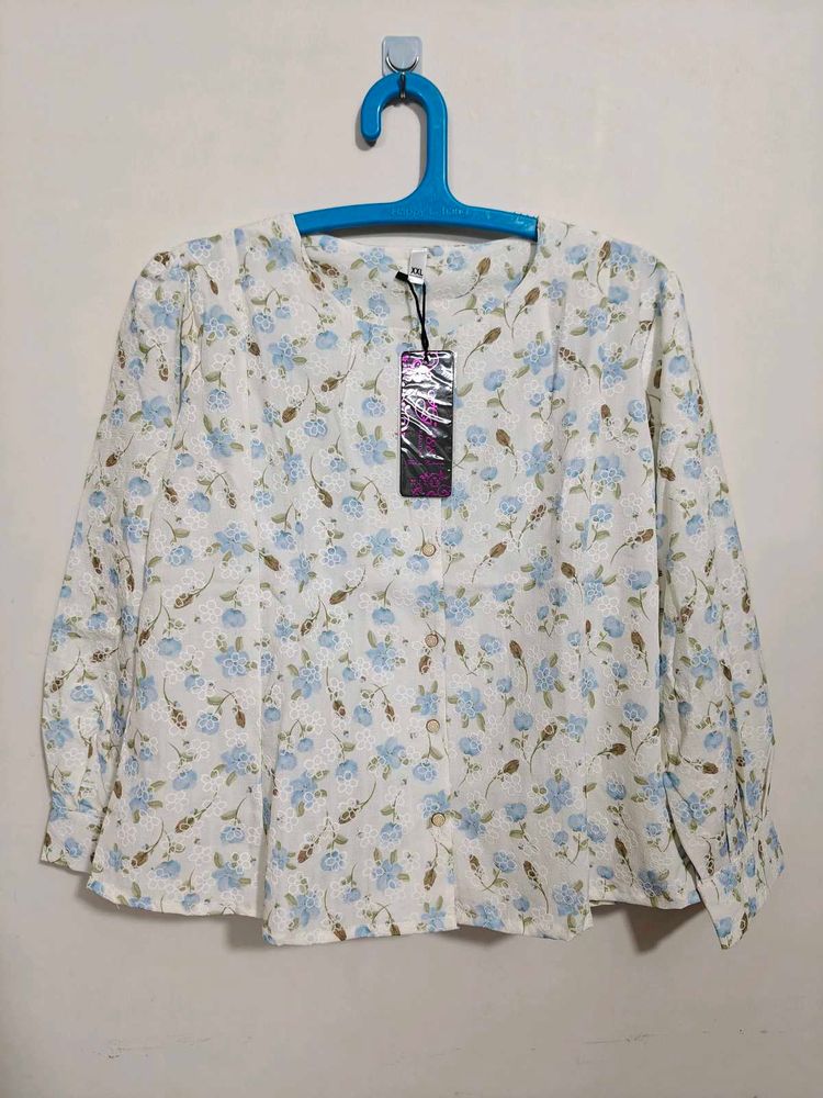 White Casual Printed Top