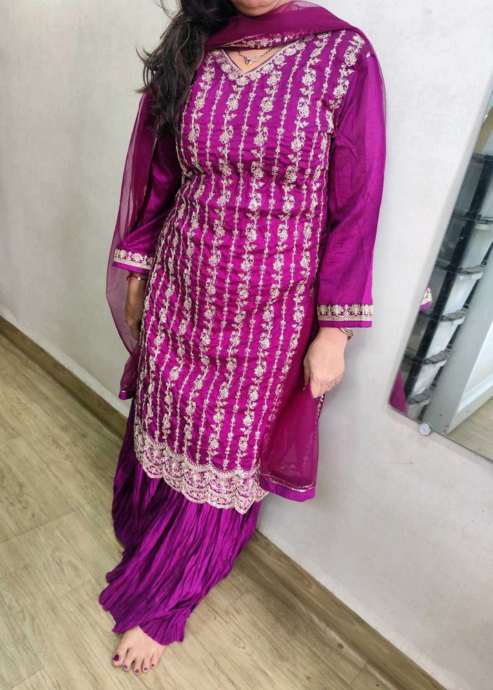 Silk Embroidered Sharrara Set