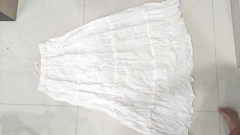 Flowy White Ethnic Skirt