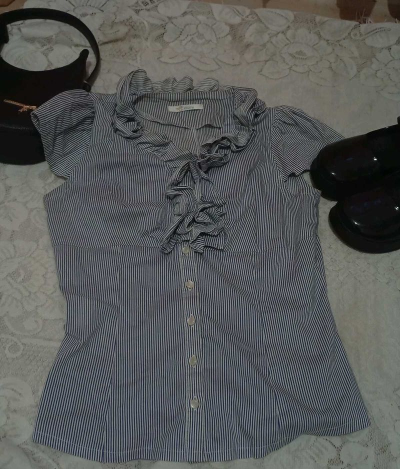 Striped Ruffle Y2K Blouse