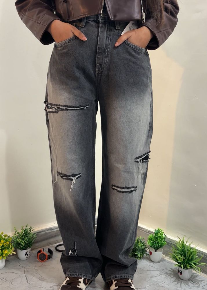 Distressed Gray Wide-Leg Jeans y2k