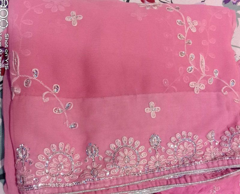 Pink Embellished Saree