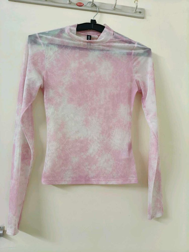 Pink Tie-Dye Mesh Top