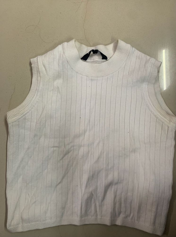 White Ribbed Knit Tank Top