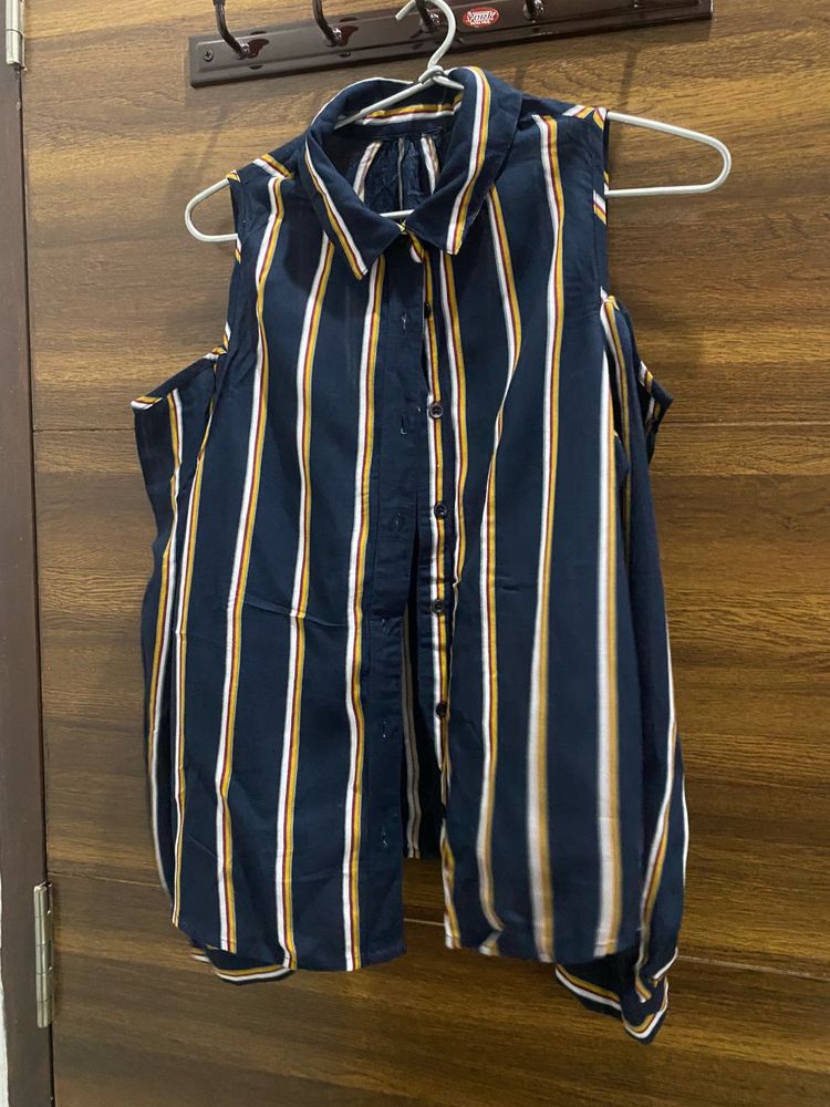Striped shoulder cut Top