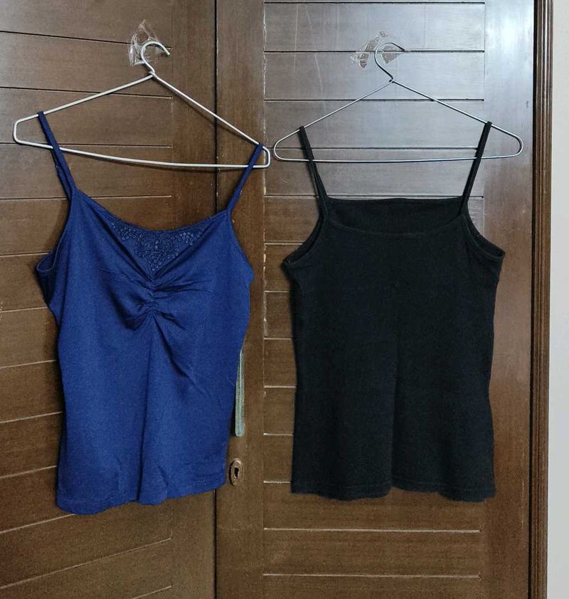 Set Of 2 Women Blue &amp; Black Camisole