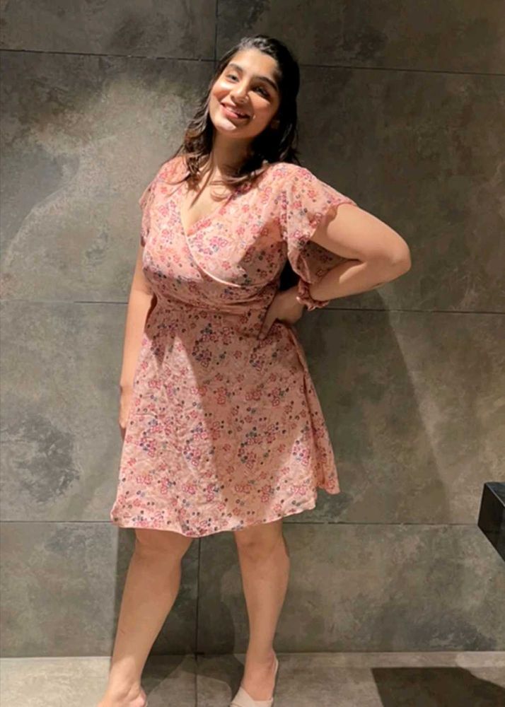 Women Fir And Flare Pink Midi Calf Length