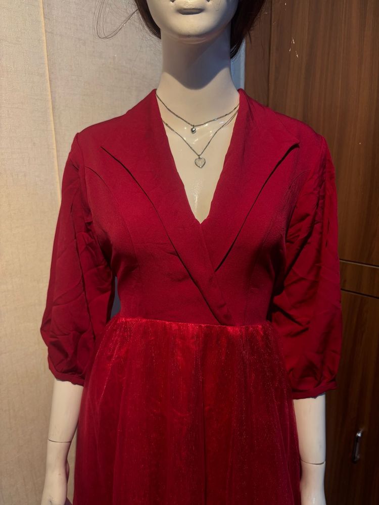 Red Dress with Collar Detail