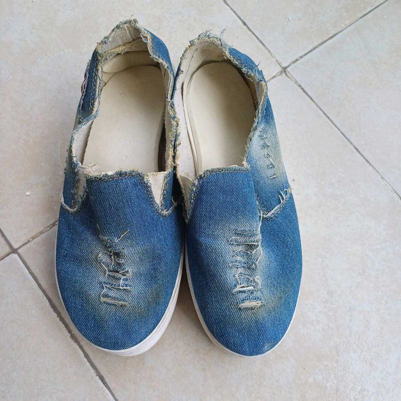 Korean Platform Distressed Denim shoes for ladies