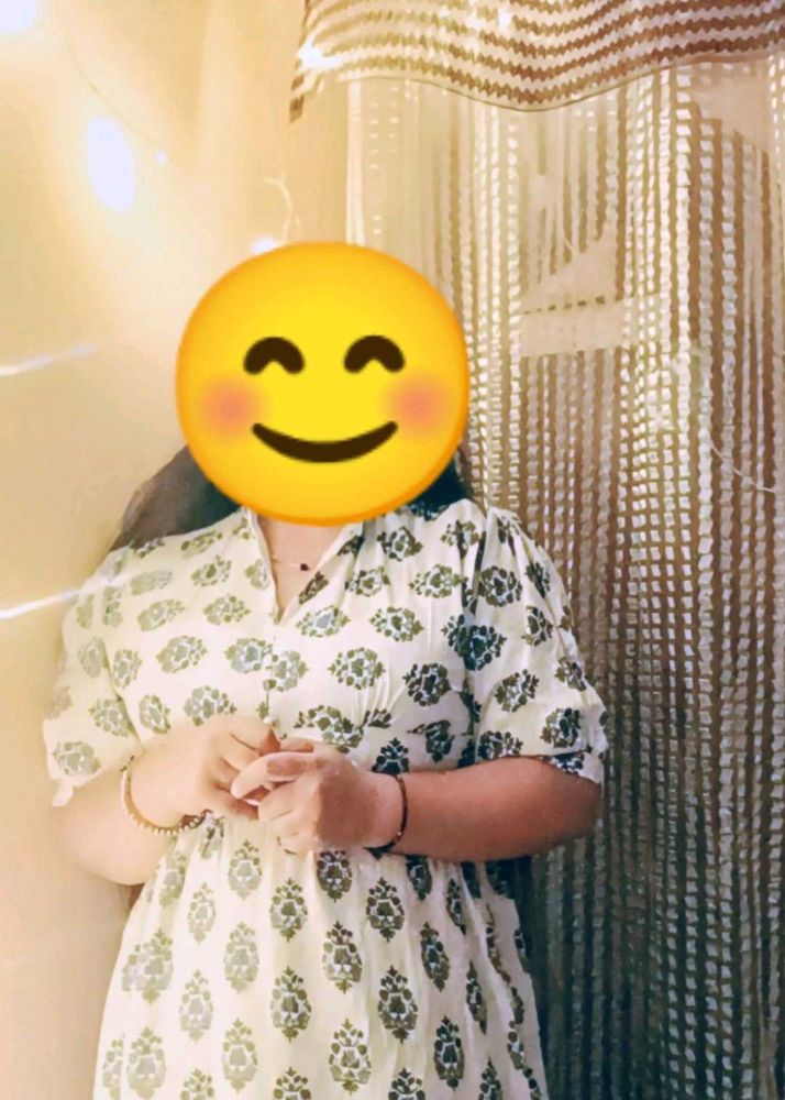 aline white dress blue ethnic pattern