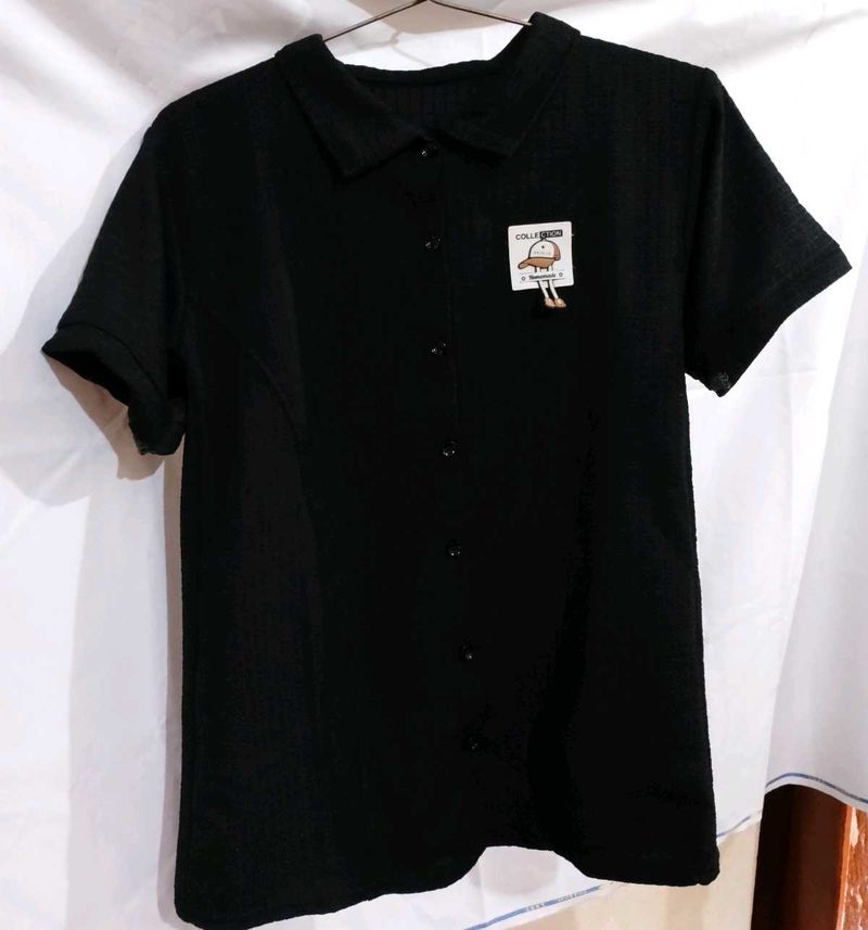 Black Button-Down Top