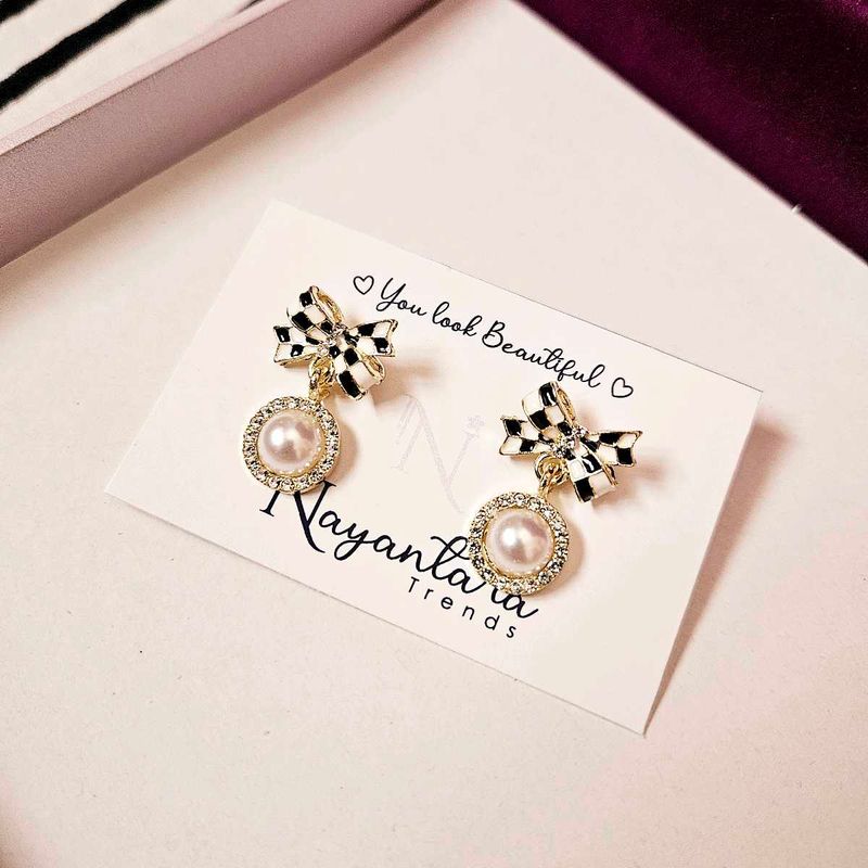 Black And White Striped Bow Earrings Fixed Price