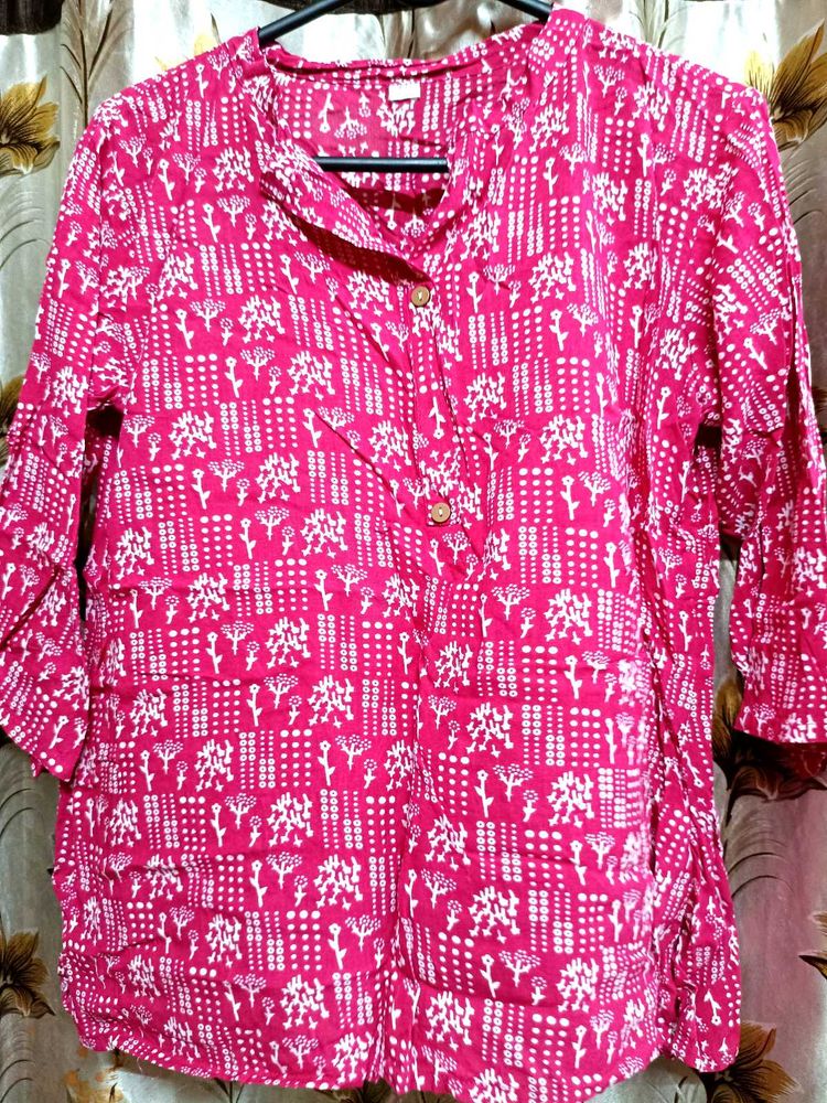 Pink &amp; White Print Top