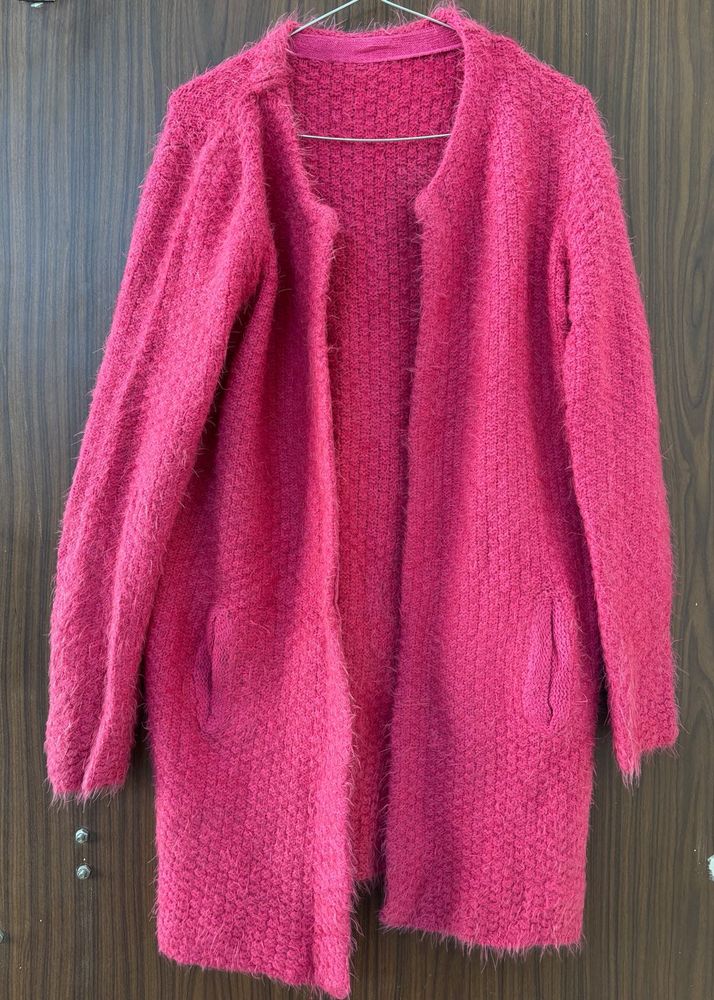 Pink Fuzzy Open Front Cardigan