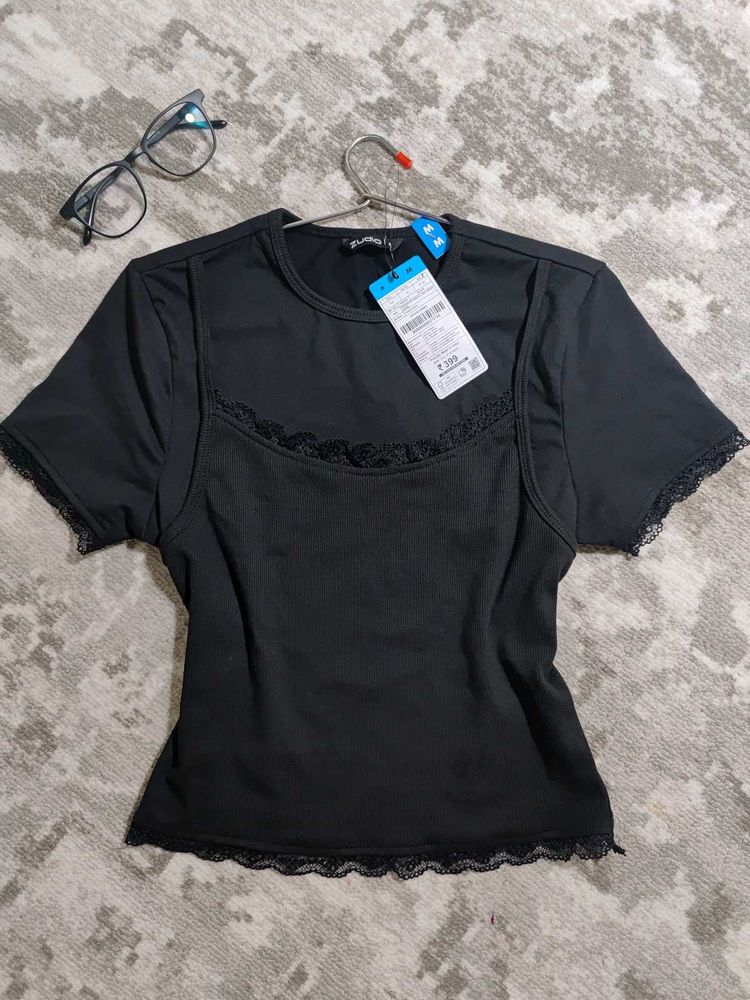 Chic Black Lace Trim Top