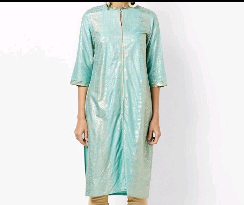 W printed straight Kurta with sequence