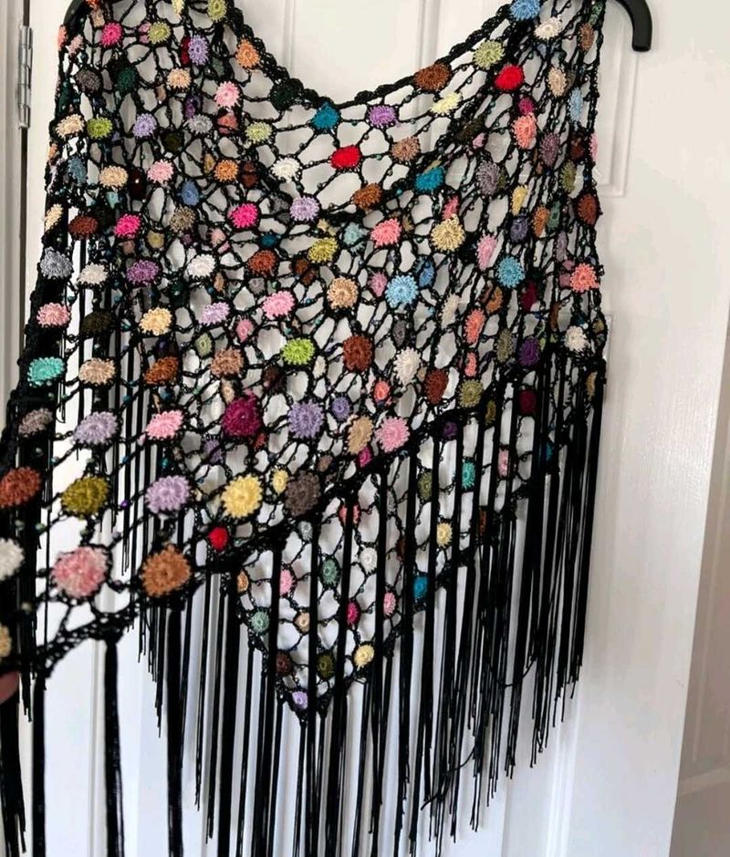 Crochet Fringe Pancho Handmade