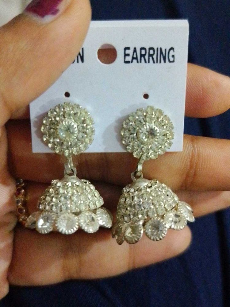 Sparkling Silver Stoned Jhumka