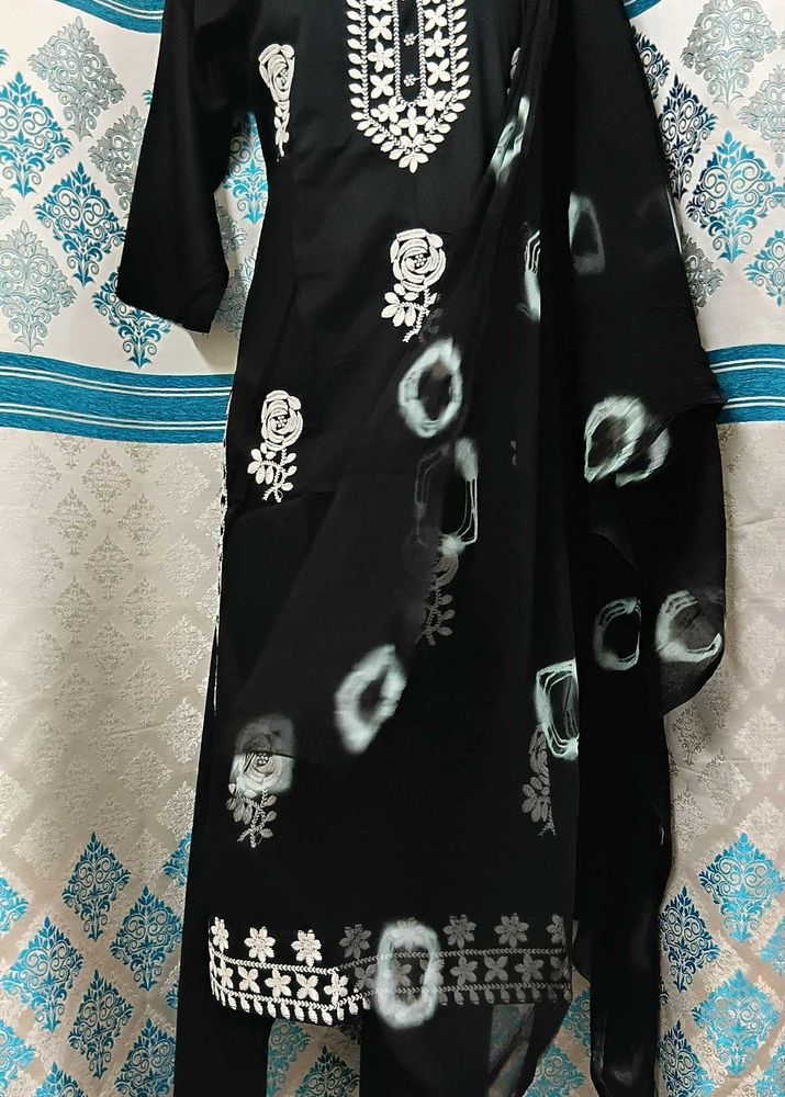 NEW Black With White Embroidery Dress Set
