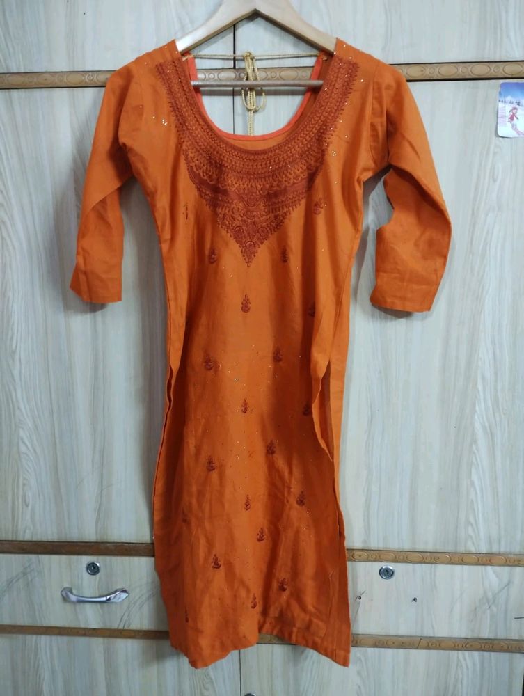 Orange Kurta With Trouser And Dupatta