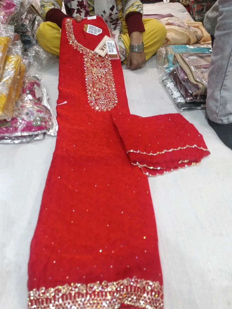Red Embroidered Salwar Suit