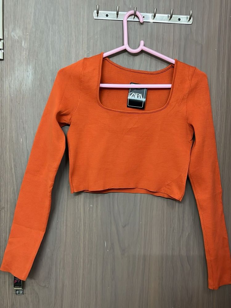 Zara Orange Crop woollen top for S&amp;M size