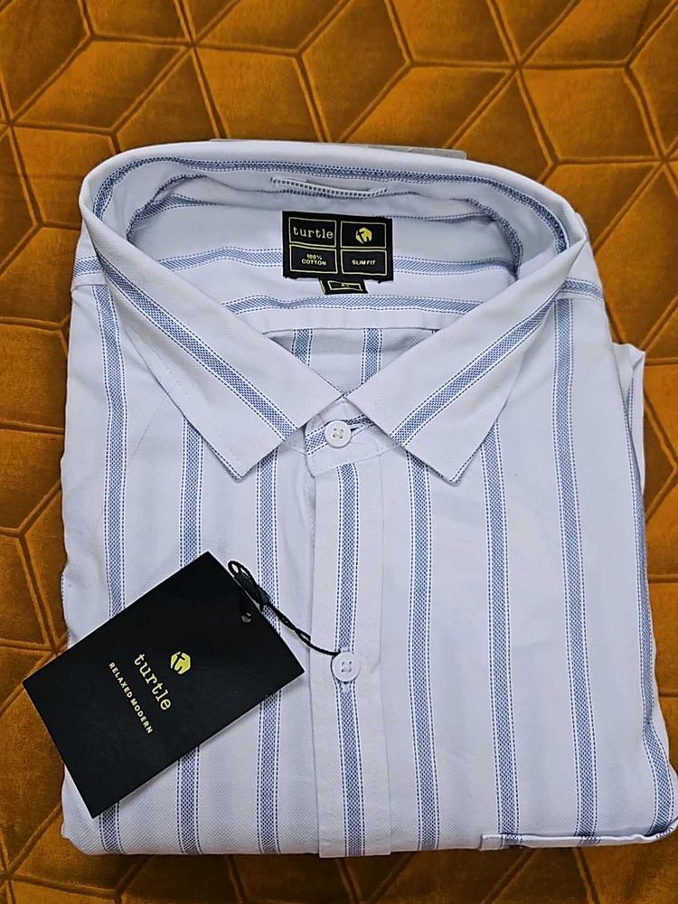 Classic White Shirt With Blue Stripes