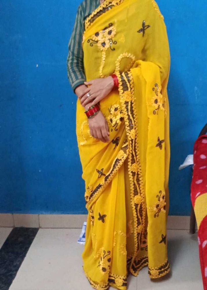 Elegant Yellow Saree n black