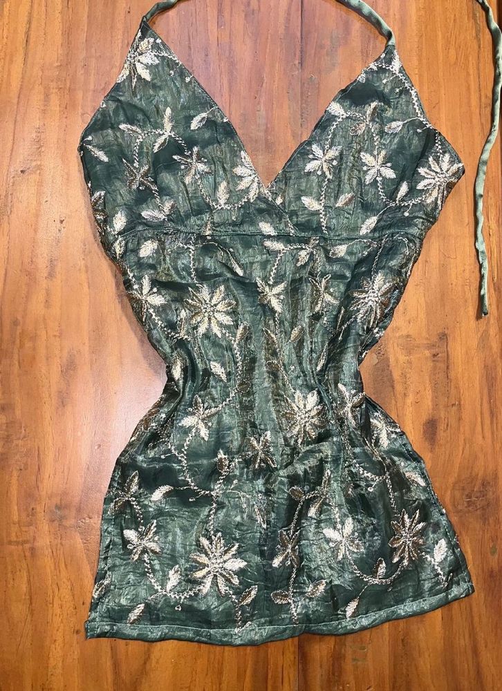 Embroidered backless Halter Top