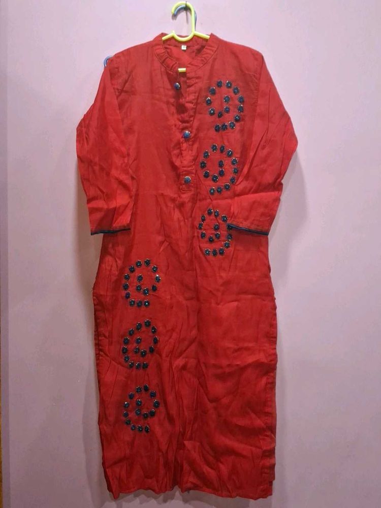 Red Embellished Kurta
