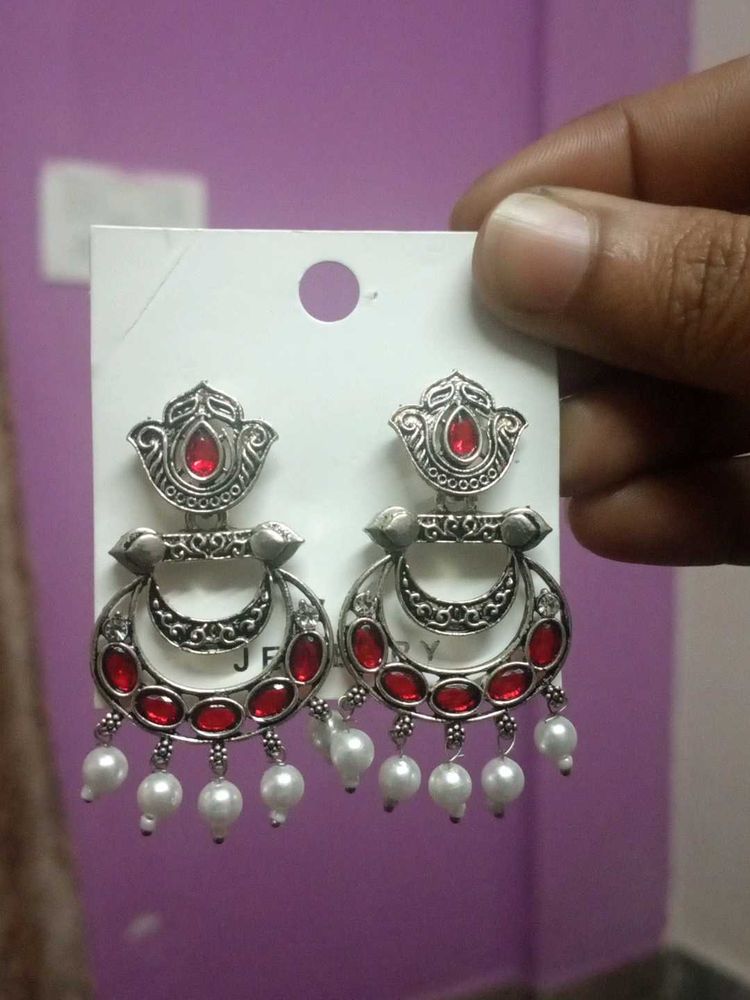 Red &amp; Silver Earrings