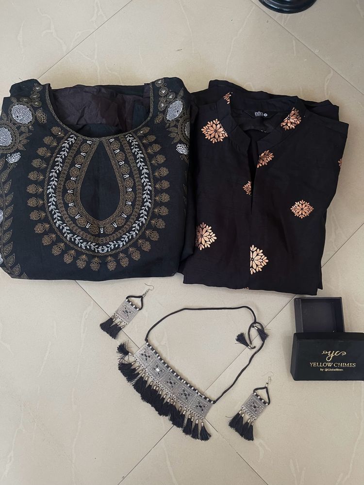 Pack Of 2 Black Kurta &amp; 1Freebie