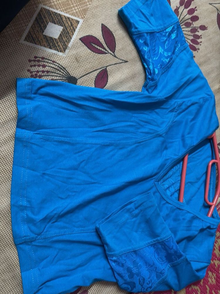 Stylish Blue Blouse with Lace Detailing