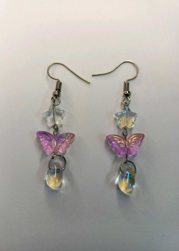 🦋 Handmade Pink Butterfly Crystal Drop Earrings ✨
