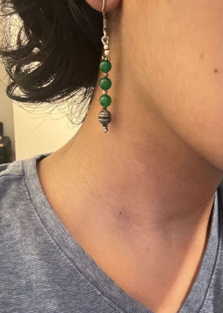 92.5 Silver Jade Bead Earrings