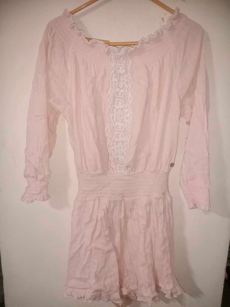 Pink Lace Trim Mini Dress