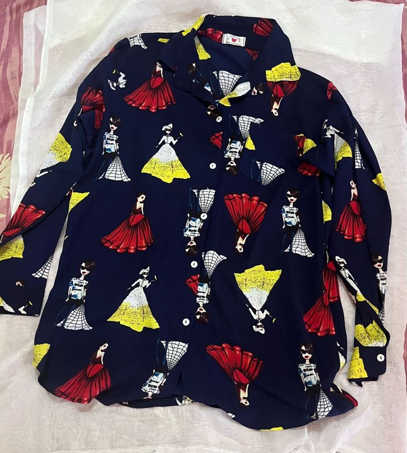 Patterned Navy Blue Top