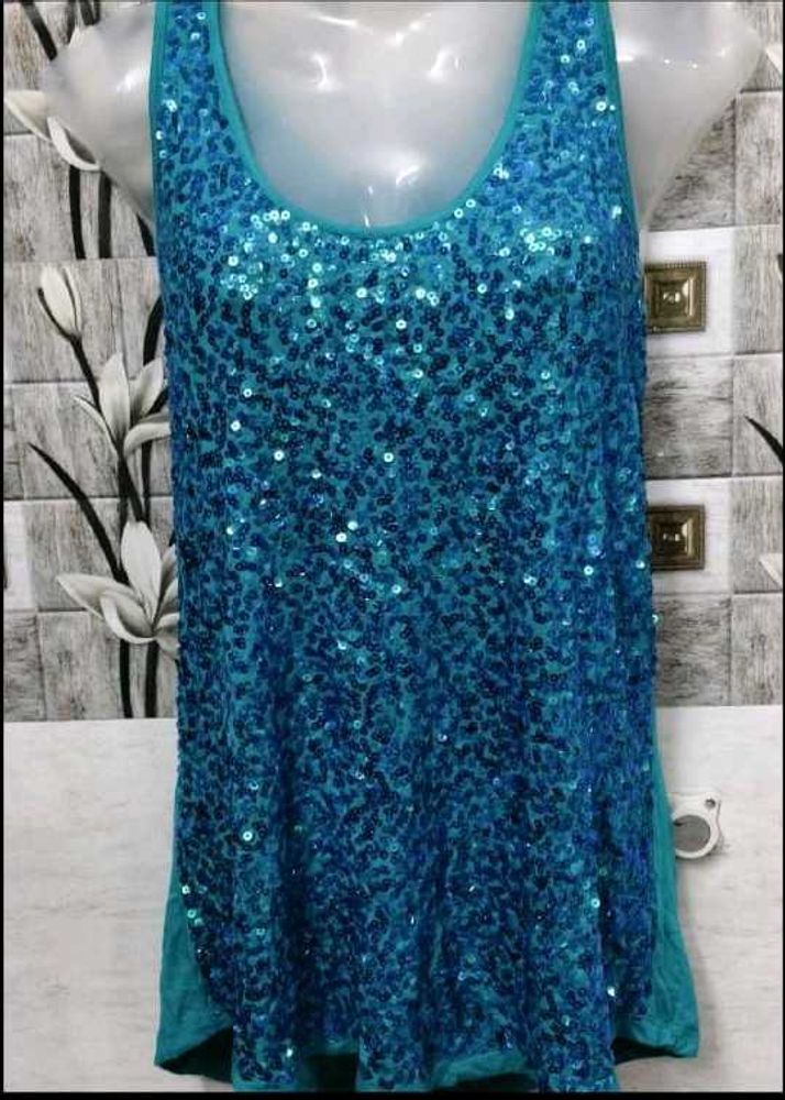 y2k Sparkly Blue Sequin Tank Top