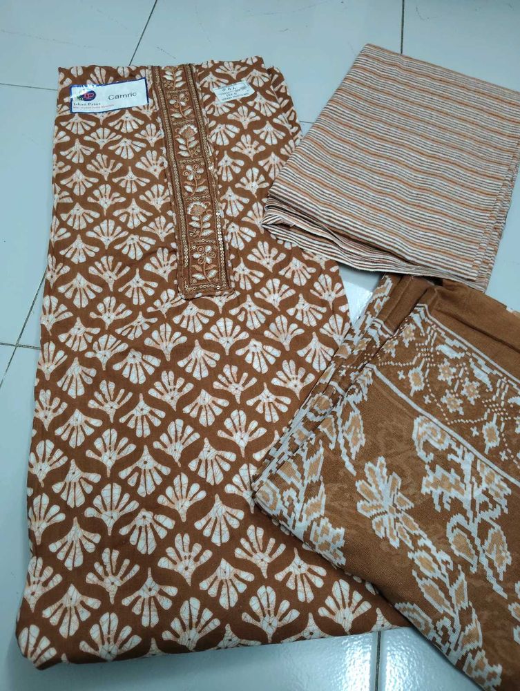 Brown Printed Dress Material