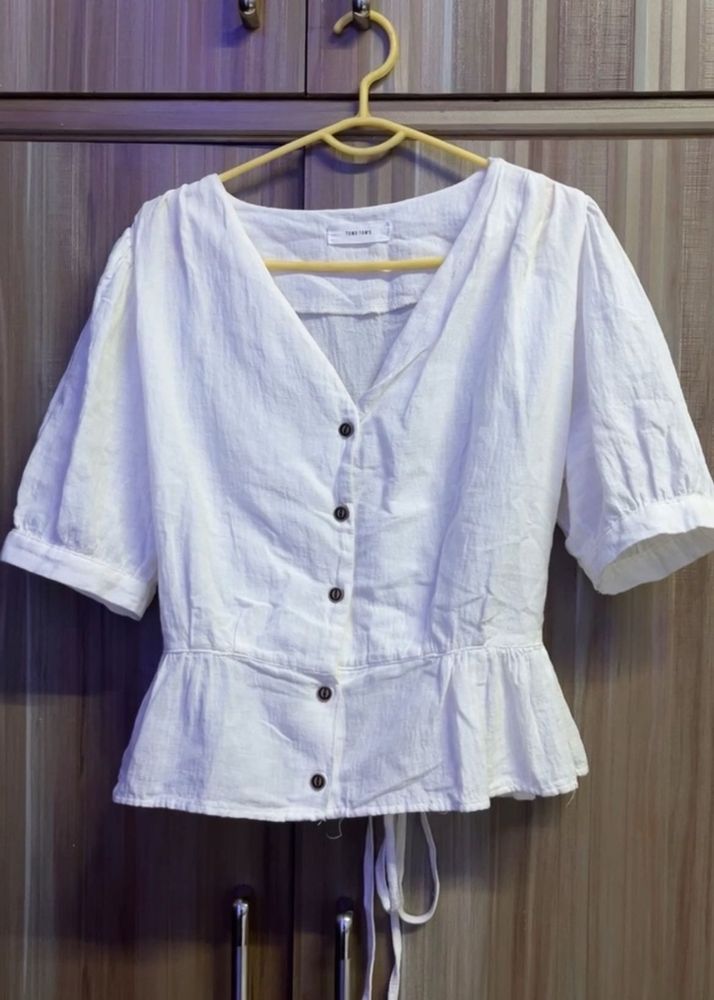 White Puff Sleeve Peplum Top 🤍