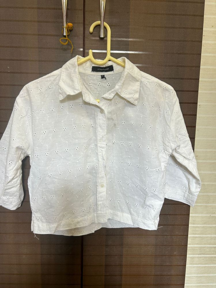 White Embroidered Crop Top