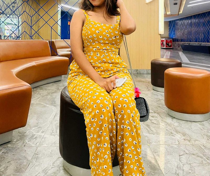 Yellow Floral Print Jumpsuit