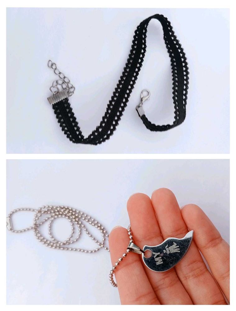 Black Choker And Half Heart Chain