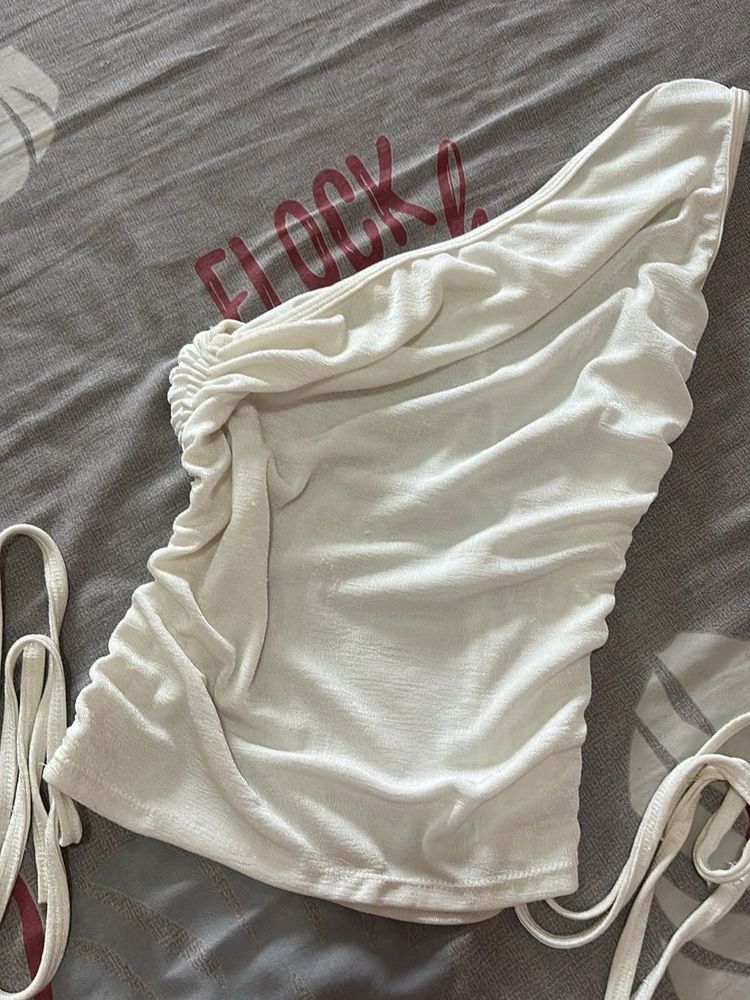 White One Shoulder Crop Top