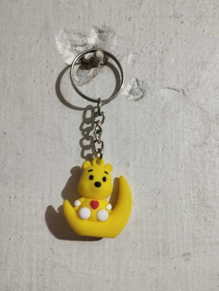 Rubber Smiley Teddy Moon Keychain