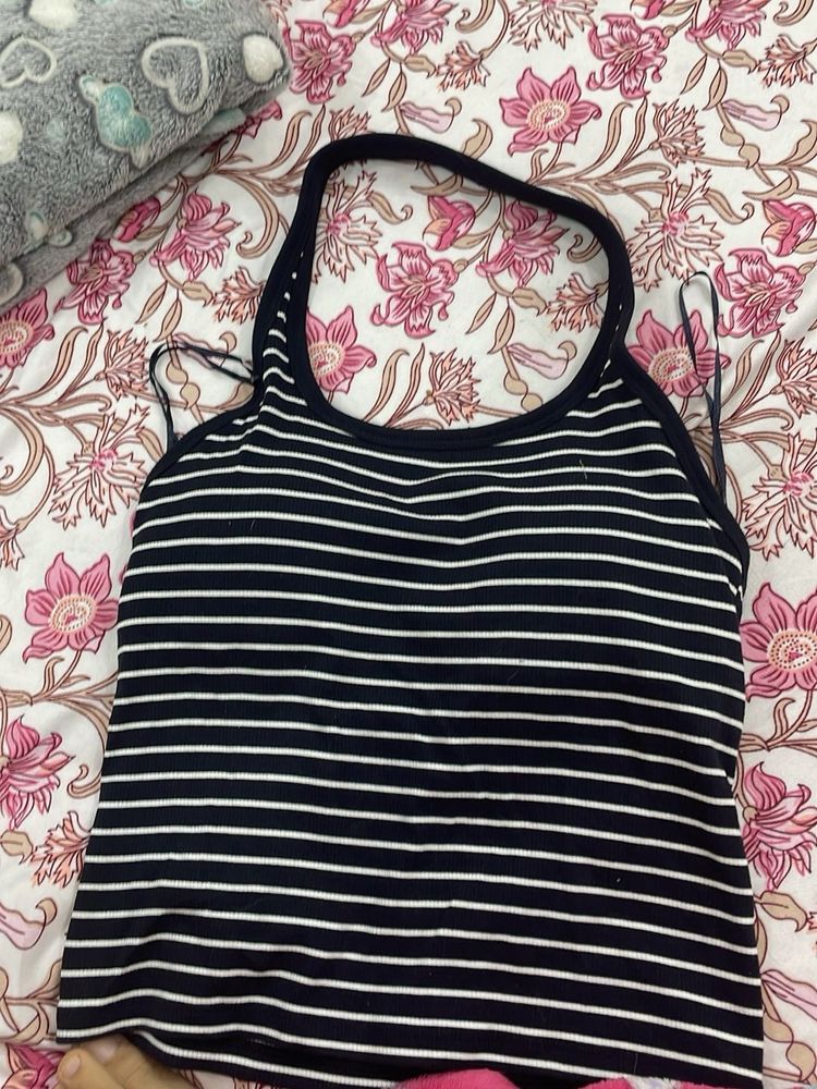 Striped Tank Top-Halter Neck